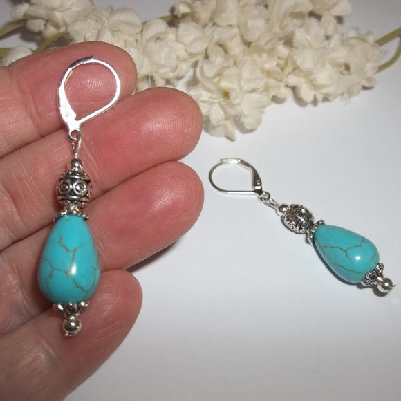 Earrings, Turquoise Blue Earrings, Blue Earrings, Southwestern Jewelry, NWT 7854 - Picture 6 of 8